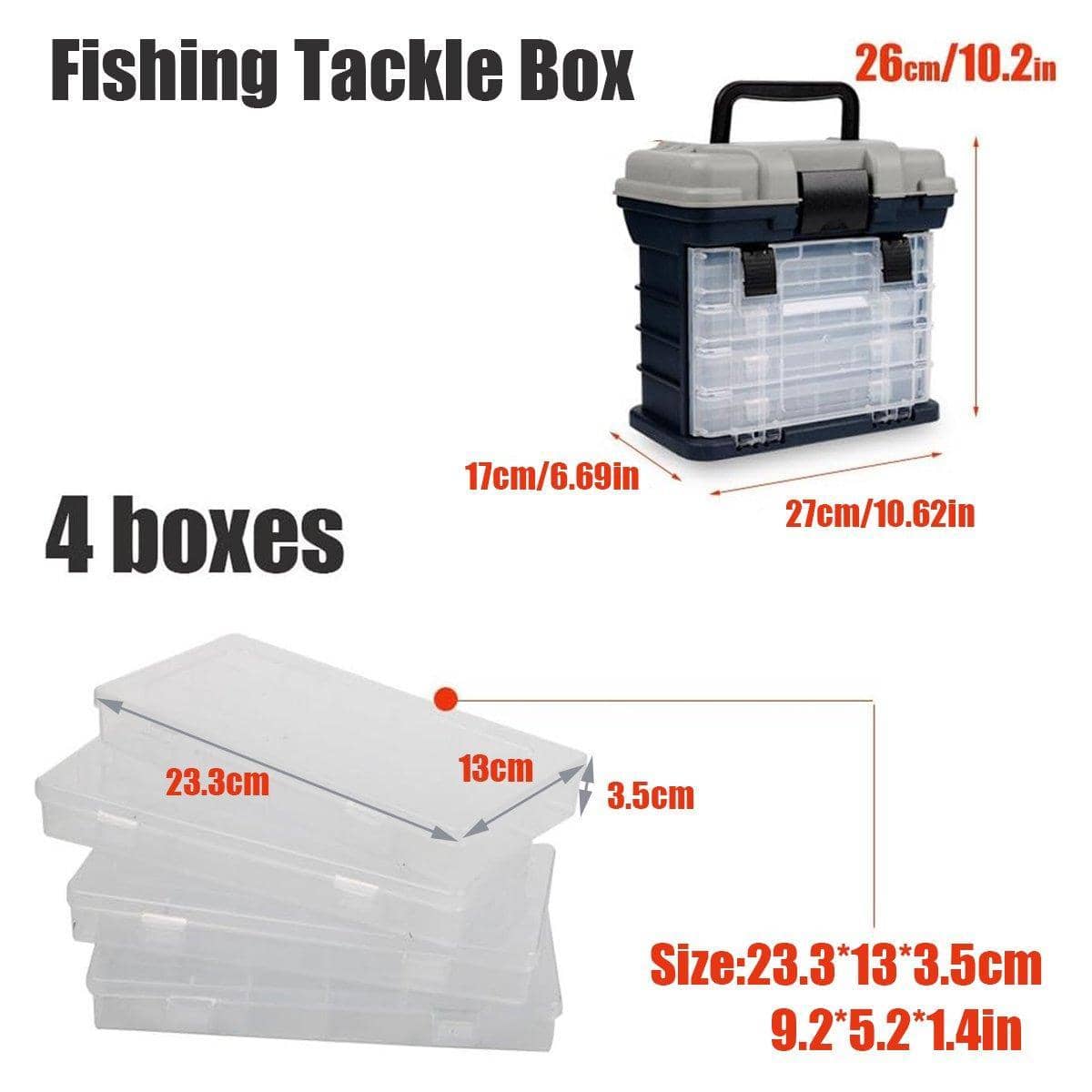 Fishing Tackle Box with 4 Removable Trays - Heavy Duty Storage Organiser - view 3