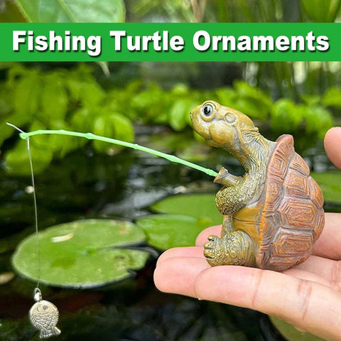 Fishing Turtle Ornament for Garden and Patio - 6.2 x 5.6 x 5cm Resin