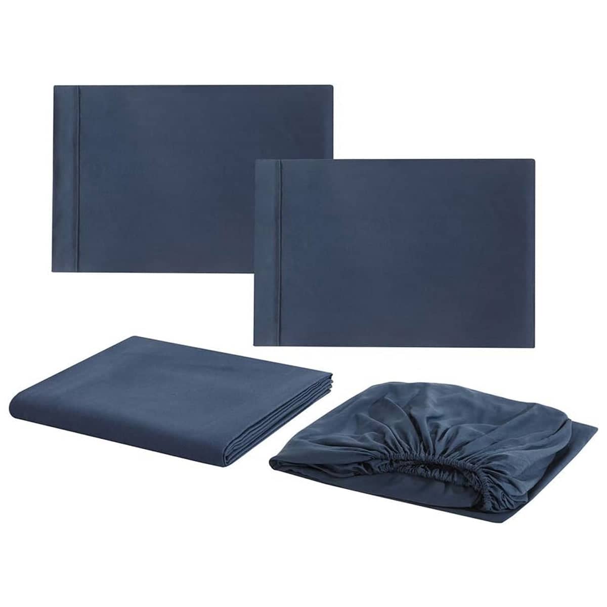 Fitted Sheet Bedding Set, 4 Piece Soft Breathable Wrinkle Resistant - Blue and Grey
