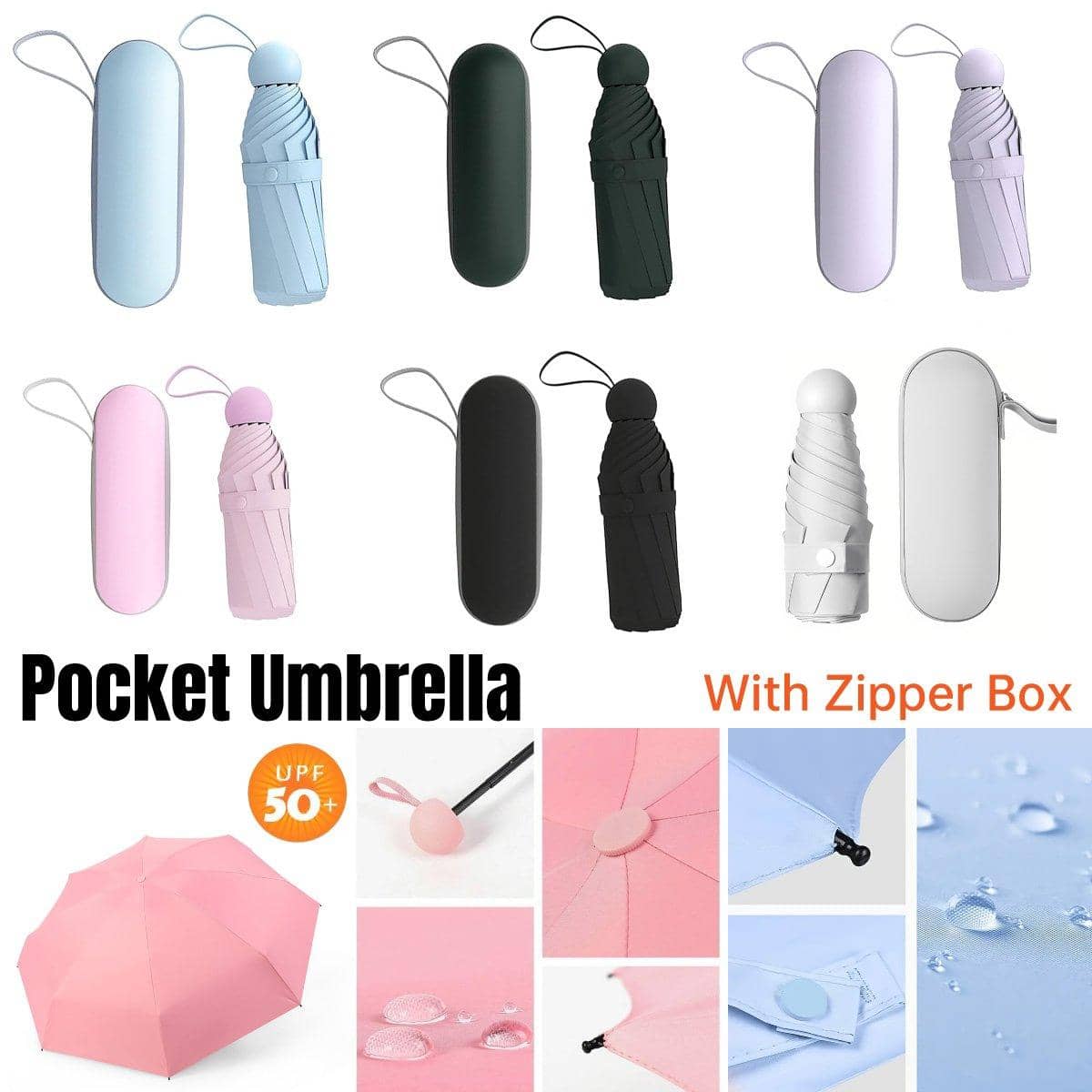 Five-Fold Sun Protection Umbrella with Storage Case - Light Blue - view 2