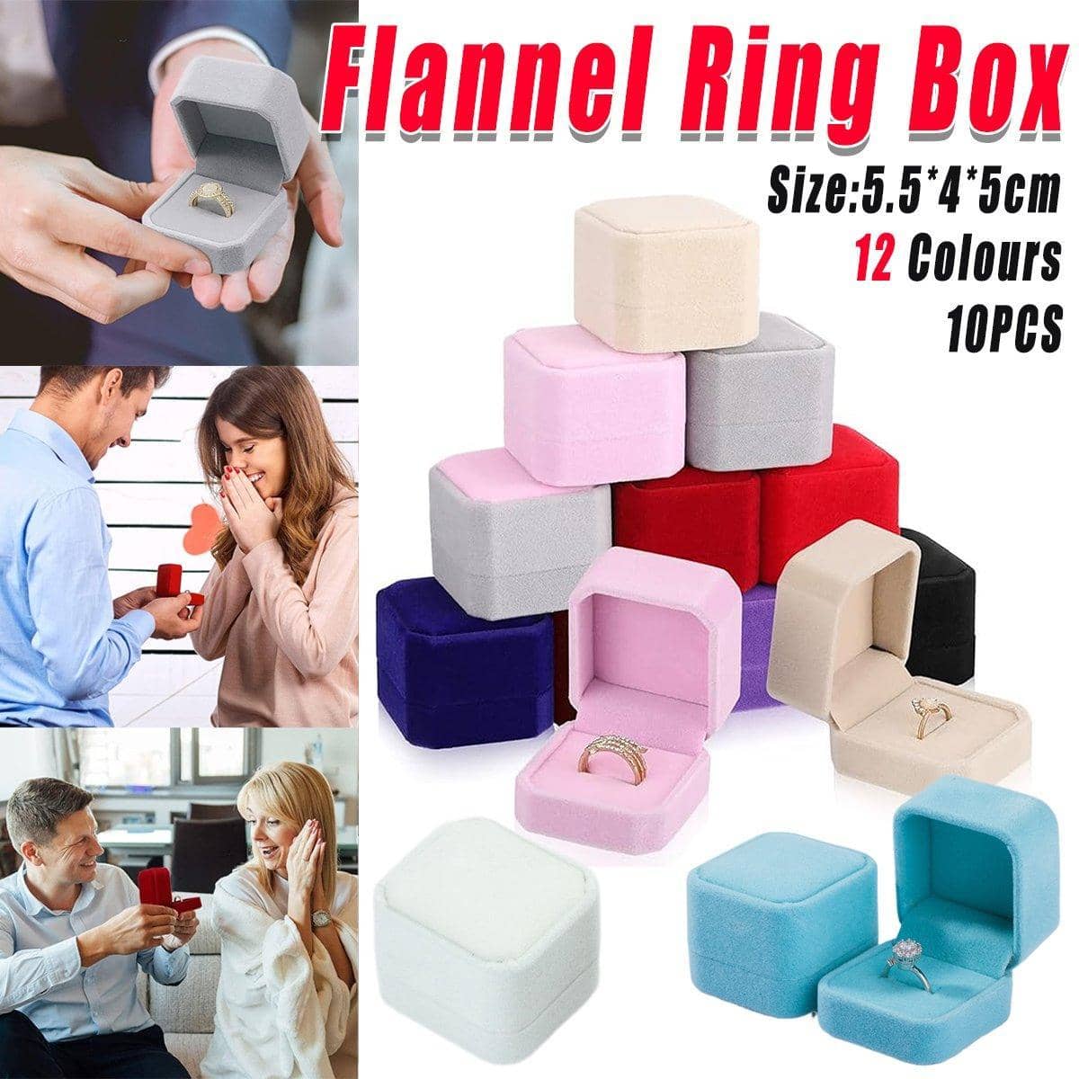 Flannel Ring Jewellery Gift Boxes, Pack of 10 - Red - view 2