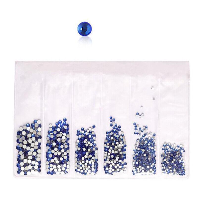 Flat Back Glass Nail Art Rhinestones - Blue, Approx 1440 Pieces