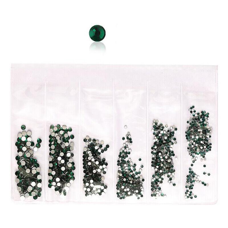 Flat Back Glass Nail Art Rhinestones - Dark Green, Approx 1440 Pieces