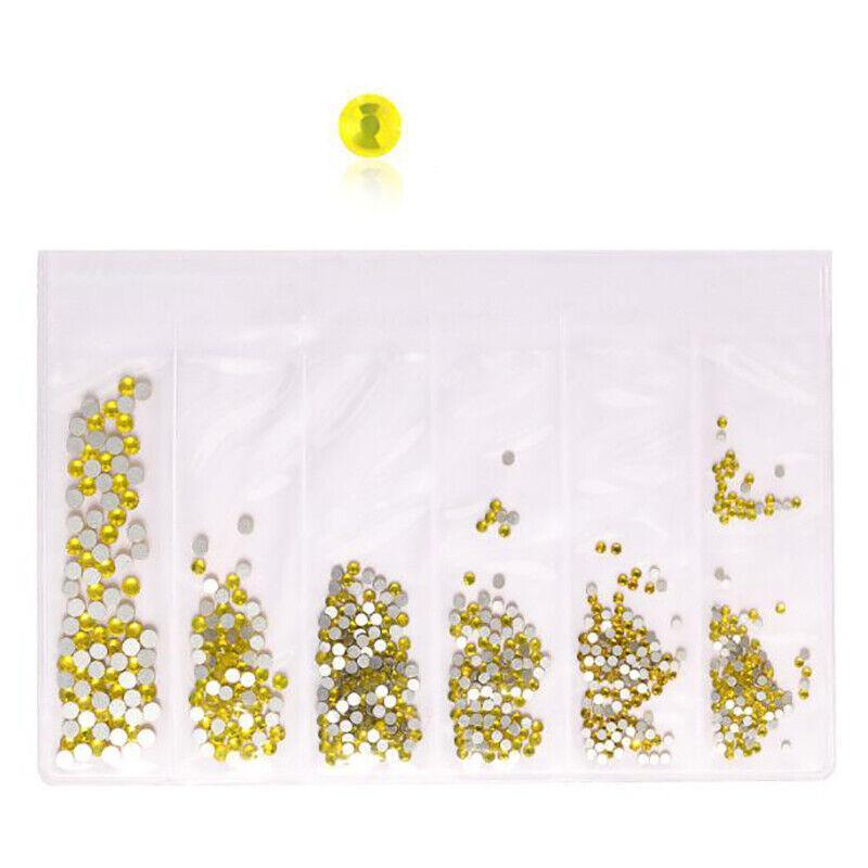 Flat Back Glass Nail Art Rhinestones - Yellow, Approx 1440 Pieces
