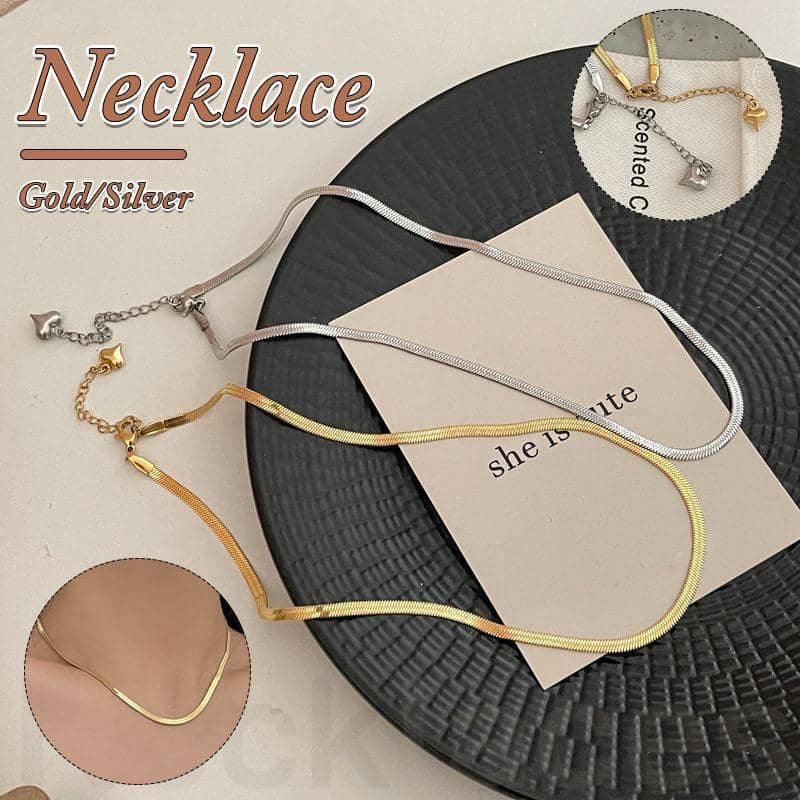 Flat Snake Chain Necklace in Titanium Steel - Gold - view 4