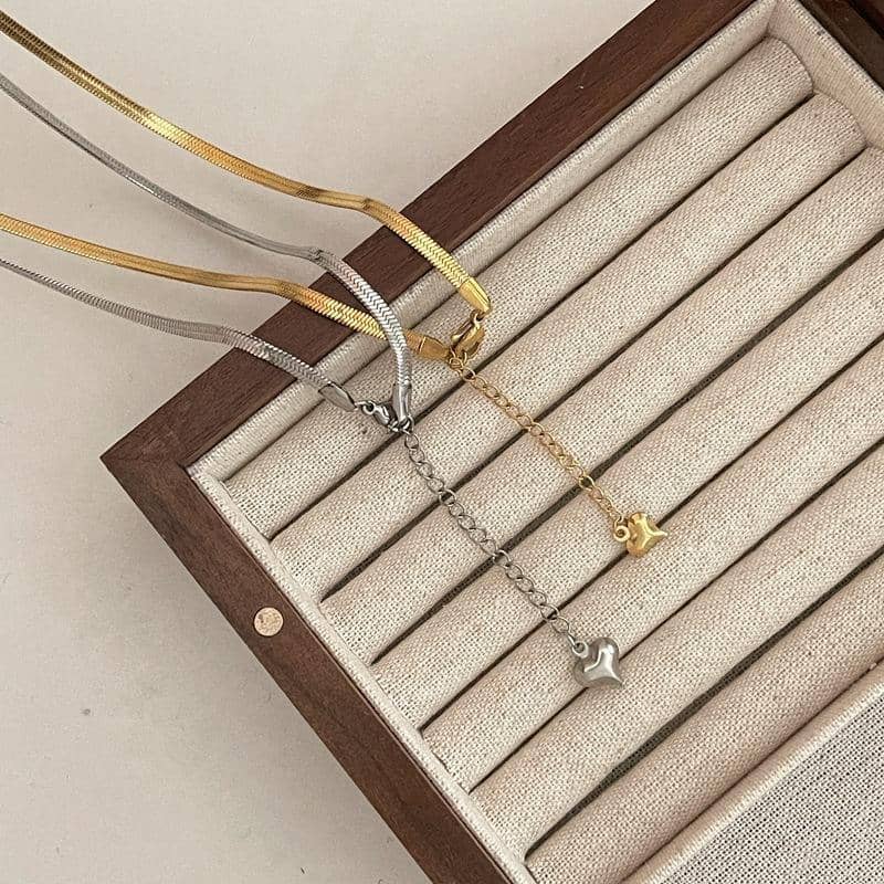 Flat Snake Chain Necklace in Titanium Steel - Gold - view 5