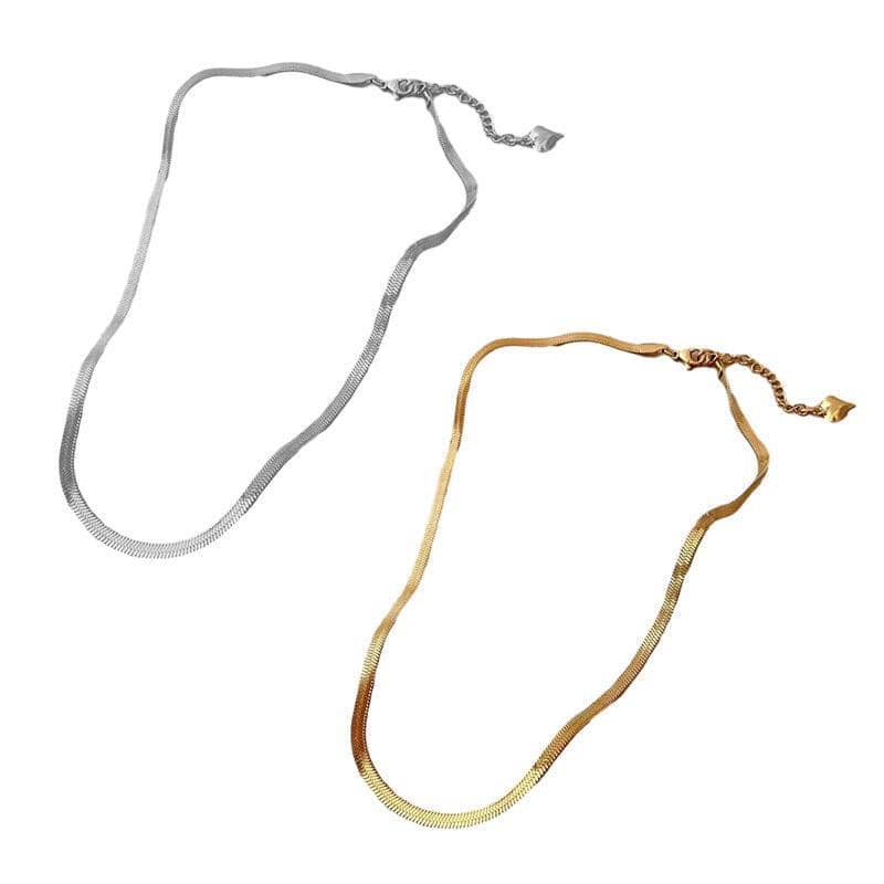 Flat Snake Chain Necklace in Titanium Steel - Silver - view 3
