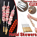 Flat Stainless Steel BBQ Skewers 55 cm with Wooden Handles, Pack of 12