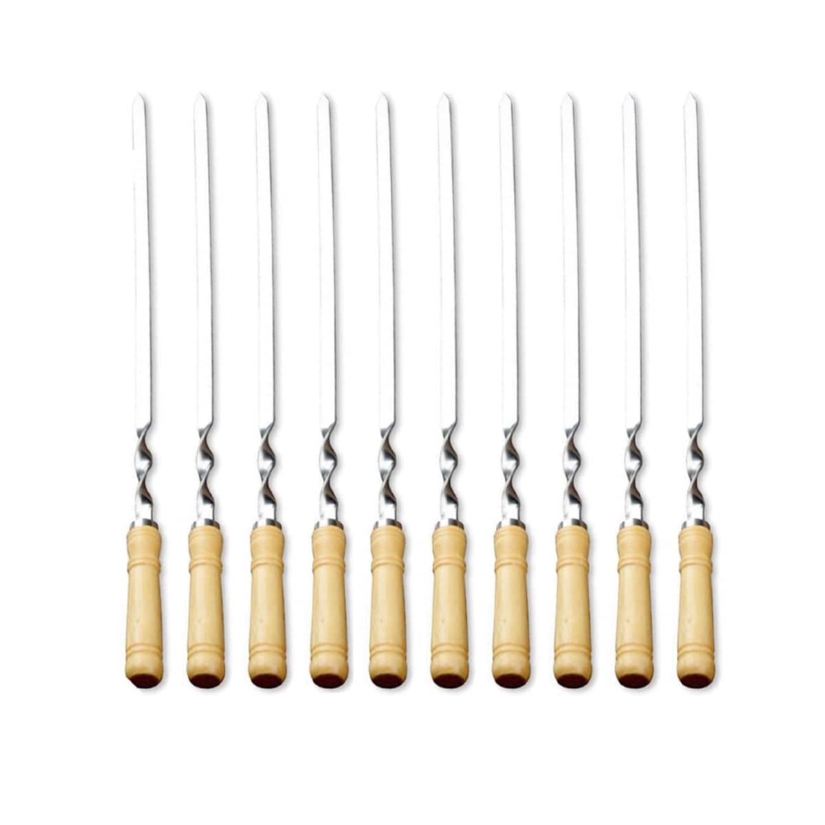 Flat Stainless Steel BBQ Skewers 55 cm with Wooden Handles, Pack of 12 - view 2