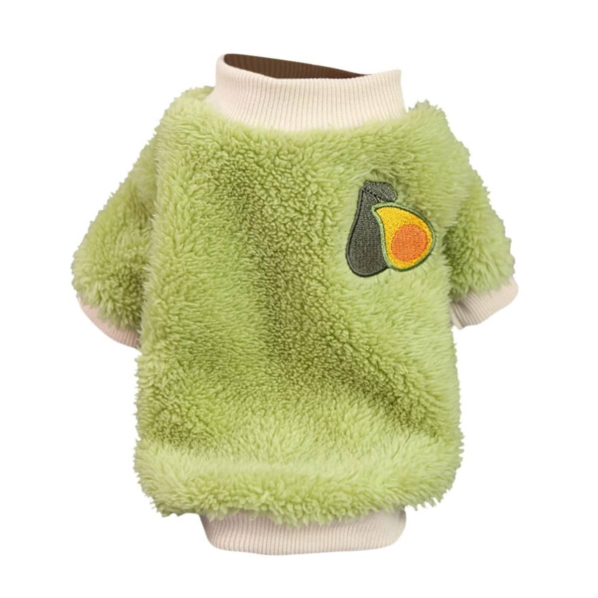 Fleece Dog Jumper with Avocado Motif, Warm Pet Coat - Green, Size L (Bust 42 cm)