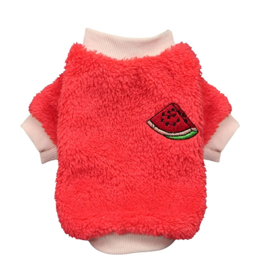 Fleece Dog Jumper with Embroidered Watermelon Patch - Red, XL (Chest 47 cm)