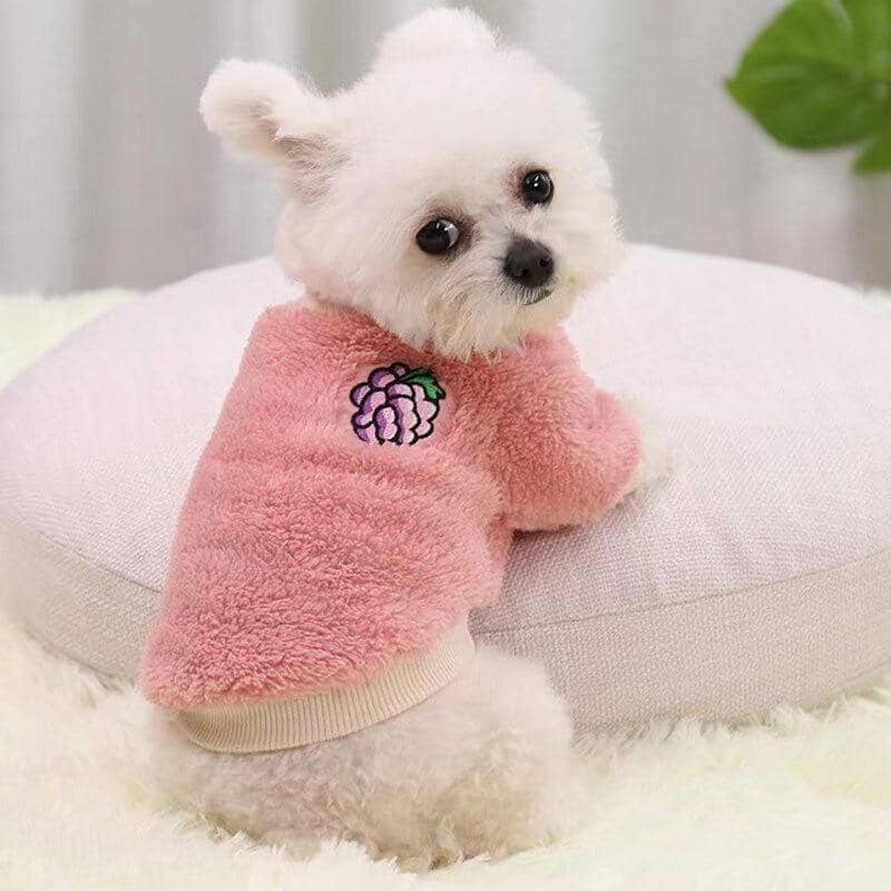 Fleece Dog Jumper Warm Pet Coat - Red with Watermelon Patch, XS (Bust 27 cm, Back 16 cm) - view 5