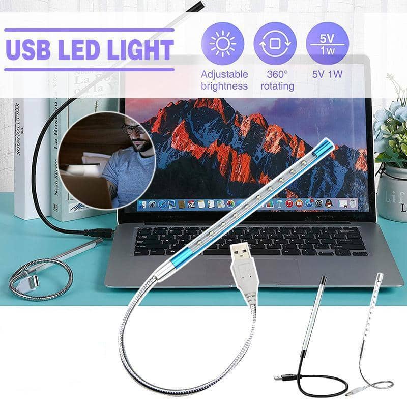 Flexible USB Reading Light with 10 LEDs for Keyboard and Laptop - Silver - view 2