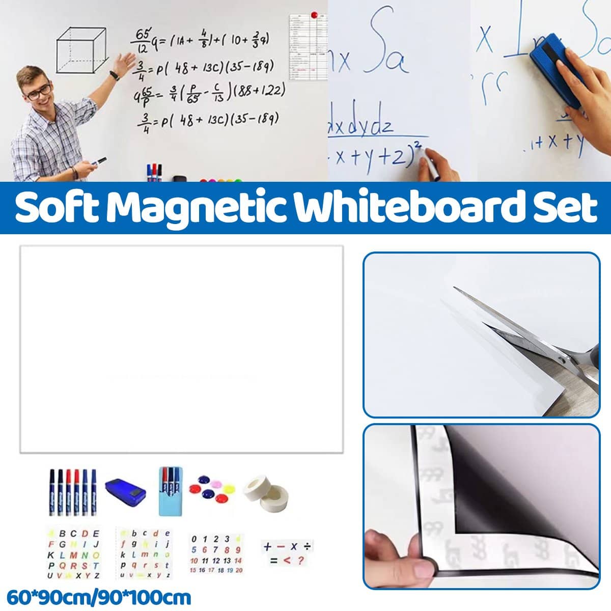 Flexible Whiteboard Sheet Set with Markers and Eraser - 90 x 100 cm - view 2