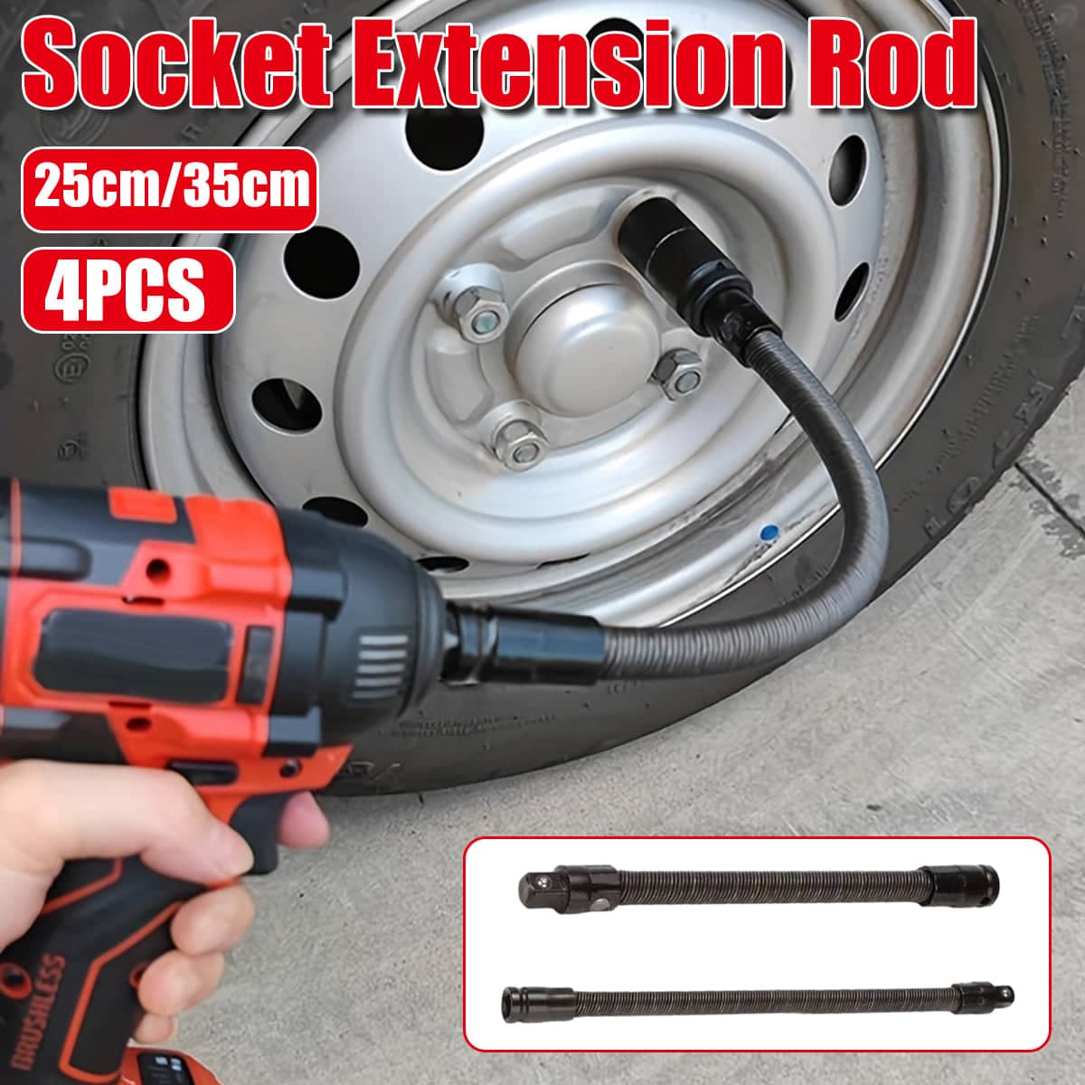 Flexible Wrench Extension Rods - 25 cm, Pack of 4
