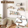 Floating Wall Shelves Set of 4 - Natural Wood with Black Brackets