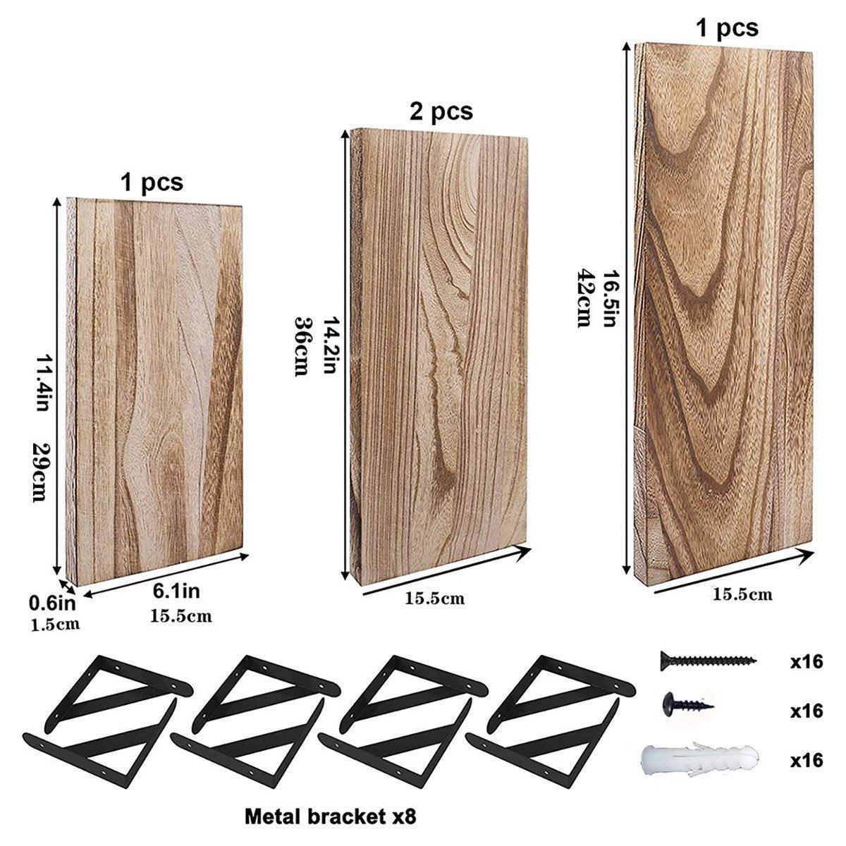 Floating Wall Shelves Set of 4 - Natural Wood with Black Brackets - view 3