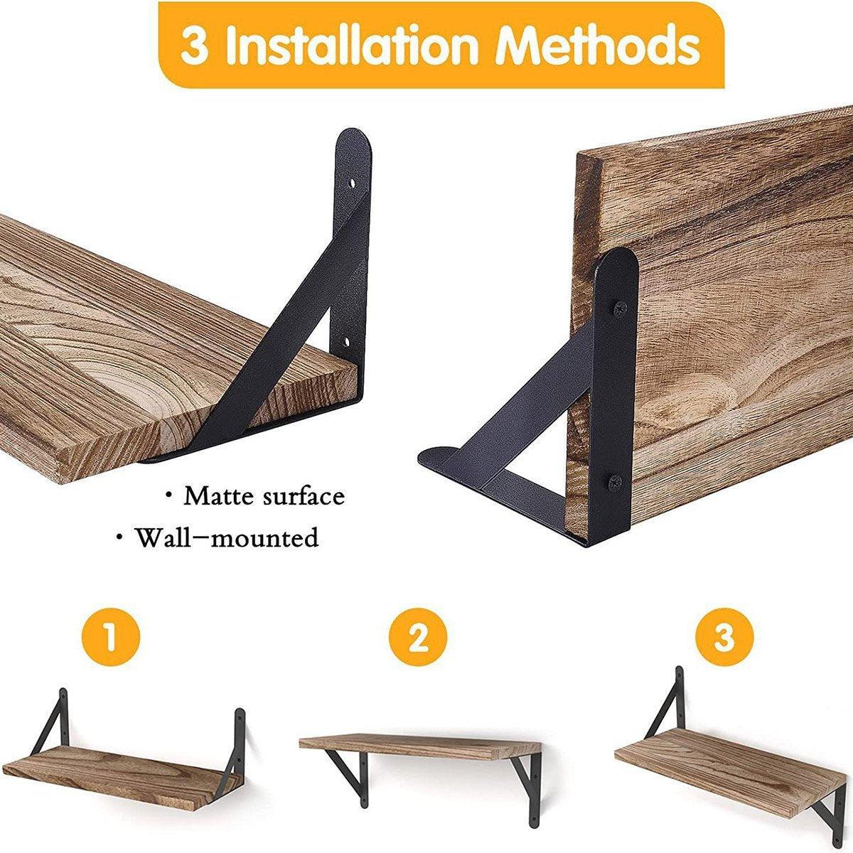 Floating Wall Shelves Set of 4 - Natural Wood with Black Brackets - view 4