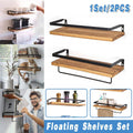 Floating Wall Shelves with Towel Bars, Pine and Iron, Pack of 2