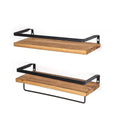 Floating Wall Shelves with Towel Bars, Pine and Iron, Pack of 2 - view 2