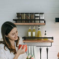 Floating Wall Shelves with Towel Bars, Pine and Iron, Pack of 2 - view 5