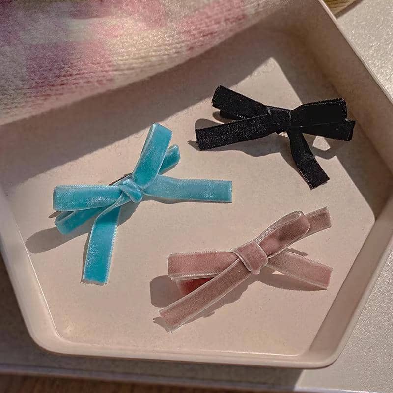Flocking Velvet Bow Hair Clip for Girls - Dusty Pink - view 4