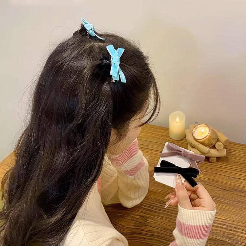 Flocking Velvet Bow Hair Clip for Girls - Light Blue - view 5