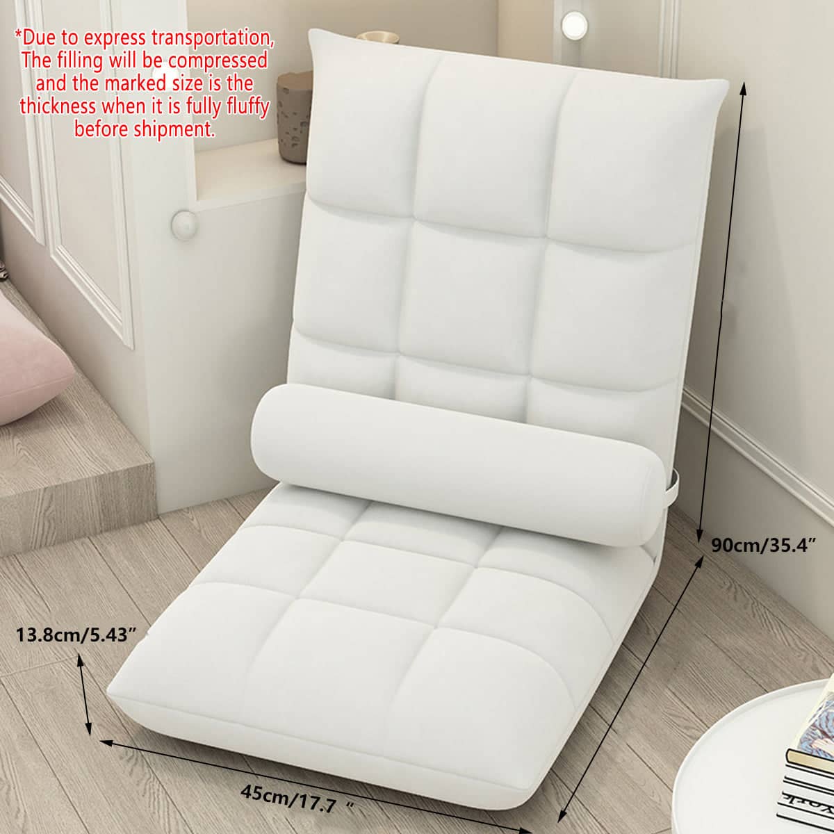 Floor Lounge Chair with Lumbar Pillow, Folding Recliner - Grey - view 4