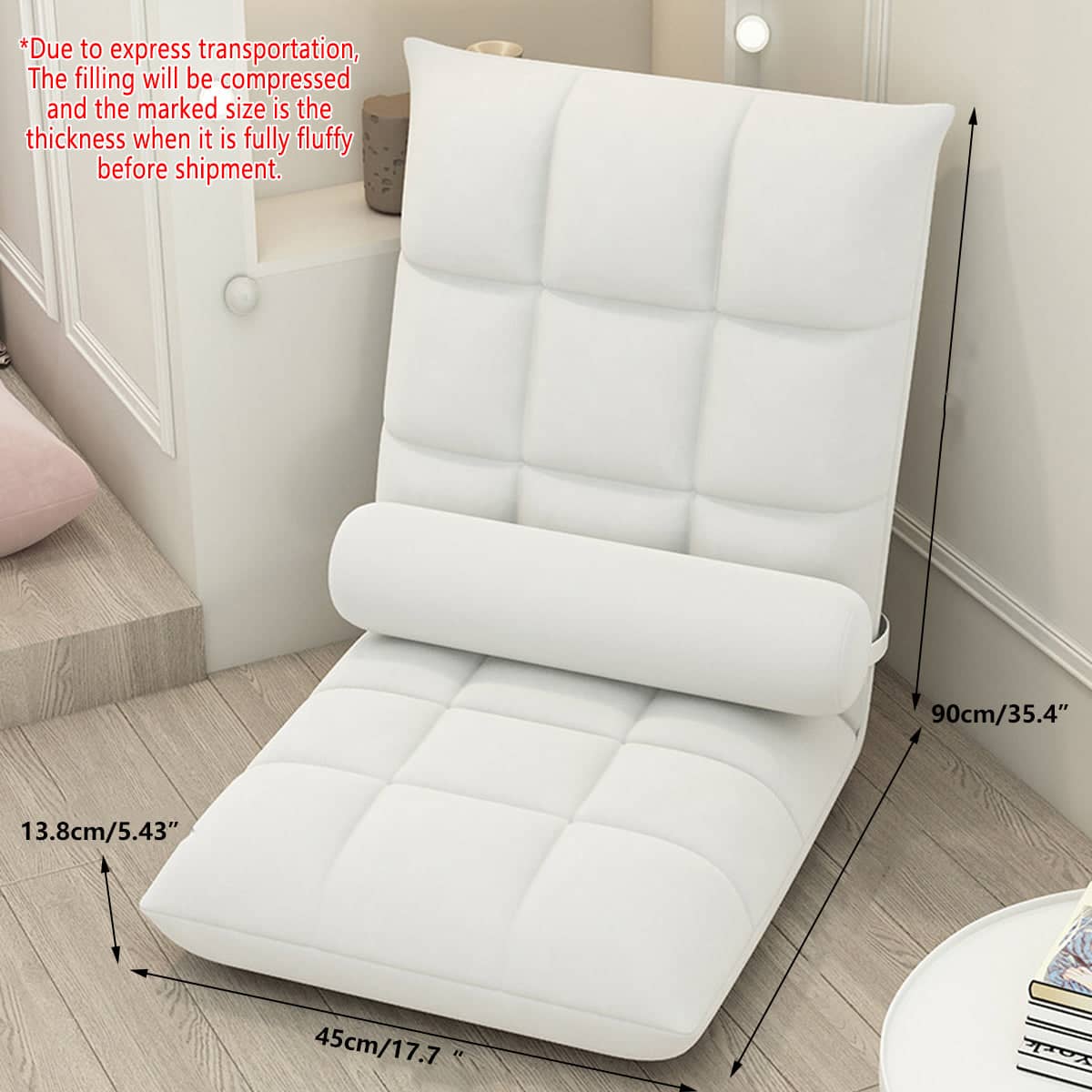 Floor Lounge Chair with Lumbar Pillow, Folding Recliner - Pink - view 4