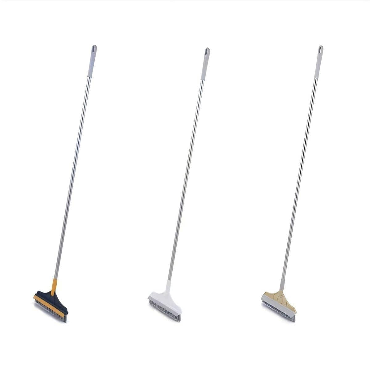 Floor Scrub Brush with Squeegee and Long Handle - Blue and Yellow - view 3