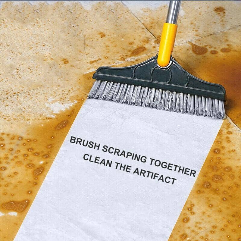 Floor Scrub Brush with Squeegee and Long Handle - Blue and Yellow - view 5