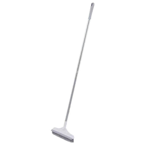 Floor Scrub Brush with Squeegee and Long Handle - White