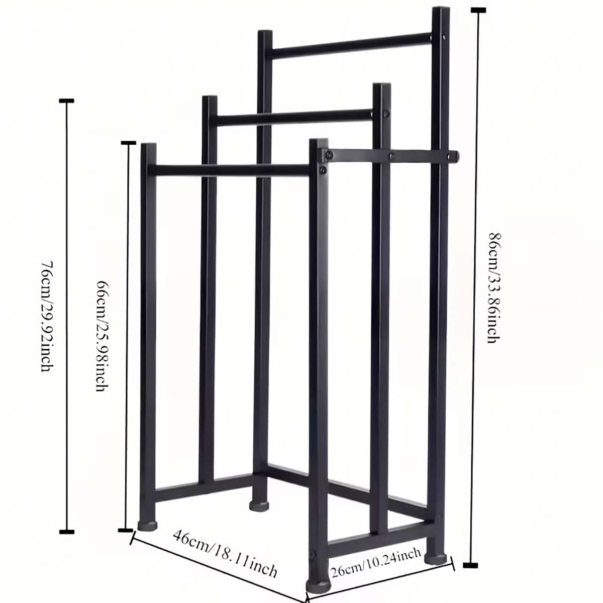 Floor-Standing Metal Towel Rack 3 Bar Black, 46 x 26 x 86 cm for Bathroom and Bedroom - view 3