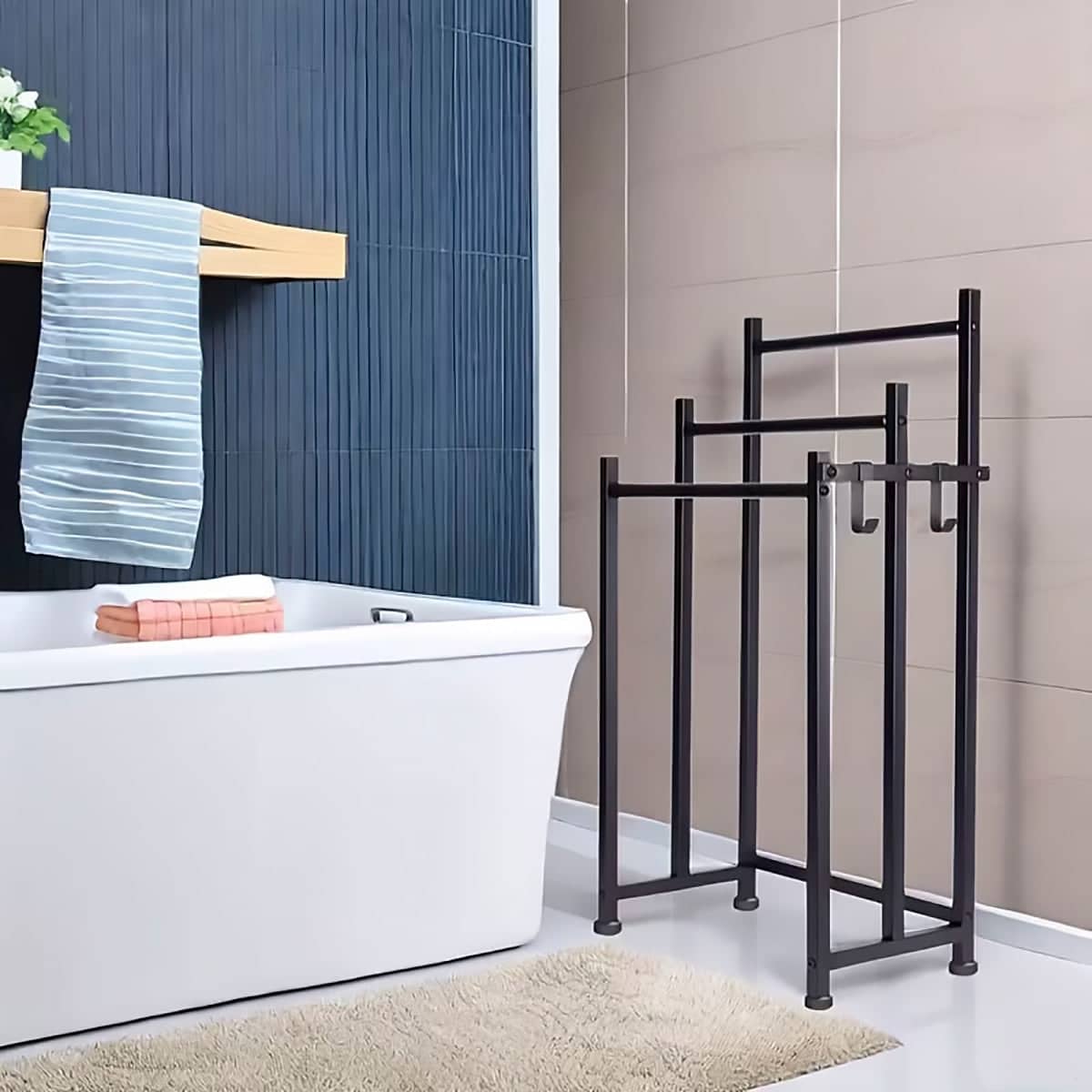 Floor-Standing Metal Towel Rack 3 Bar Black, 46 x 26 x 86 cm for Bathroom and Bedroom - view 4