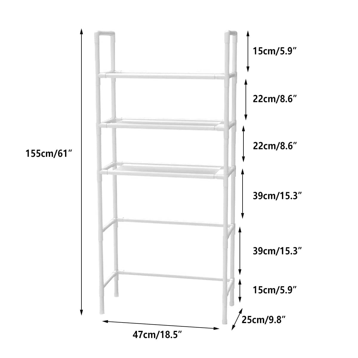 Floor Standing Multi-Layer Storage Rack for Bathroom and Kitchen - White, 47 x 25 x 155 cm - view 3