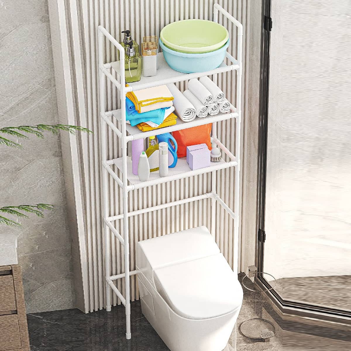 Floor Standing Multi-Layer Storage Rack for Bathroom and Kitchen - White, 47 x 25 x 155 cm - view 4