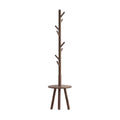 Floor-Standing Wooden Coat Rack with 8 Hooks and Round Side Table - Walnut