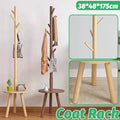 Floor-Standing Wooden Coat Rack with 8 Hooks and Round Side Table - Walnut - view 2