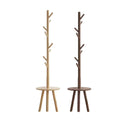 Floor-Standing Wooden Coat Rack with 8 Hooks and Round Side Table - Walnut - view 3