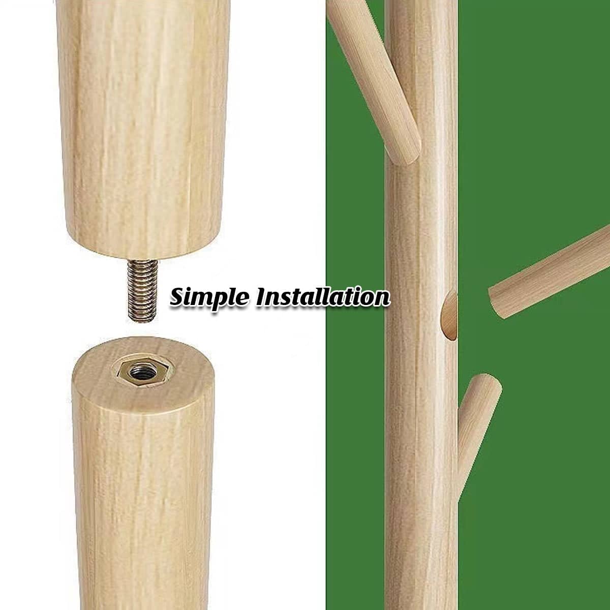 Floor-Standing Wooden Coat Rack with 8 Hooks and Round Side Table - Walnut - view 5