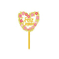 Floral Acrylic Cake Topper - Feliz Cumpleaños, Pink Flower Heart