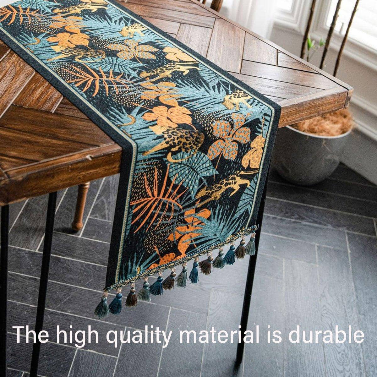 Floral Banana Leaf Table Runner, 35 x 180 cm - Coffee and Dining Table Decor - view 4