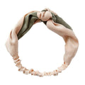 Floral Chiffon Headband with Elastic Cross Design - Beige and Green
