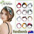 Floral Chiffon Headband with Elastic Cross Design - Beige and Green - view 2