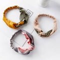 Floral Chiffon Headband with Elastic Cross Design - Beige and Green - view 4