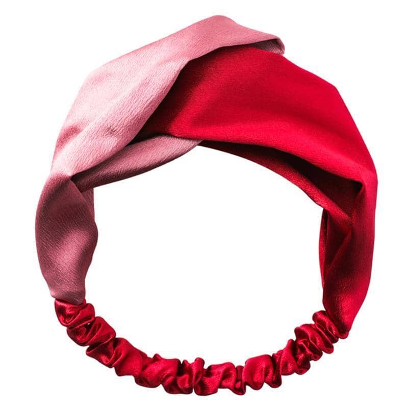 Floral Chiffon Headband with Elastic Cross Design - Wine Red