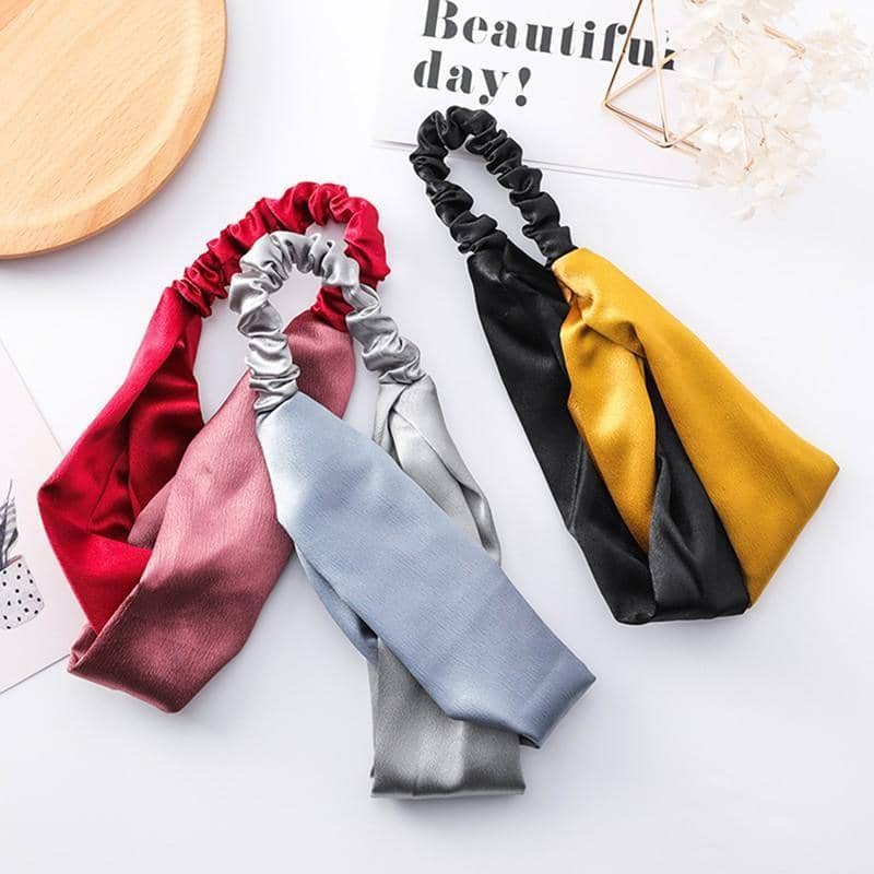 Floral Chiffon Headband with Elastic Cross Design - Wine Red - view 5