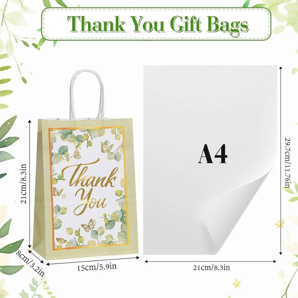 Floral Kraft Paper Gift Bags with Thank You Print, Pack of 30 - view 3