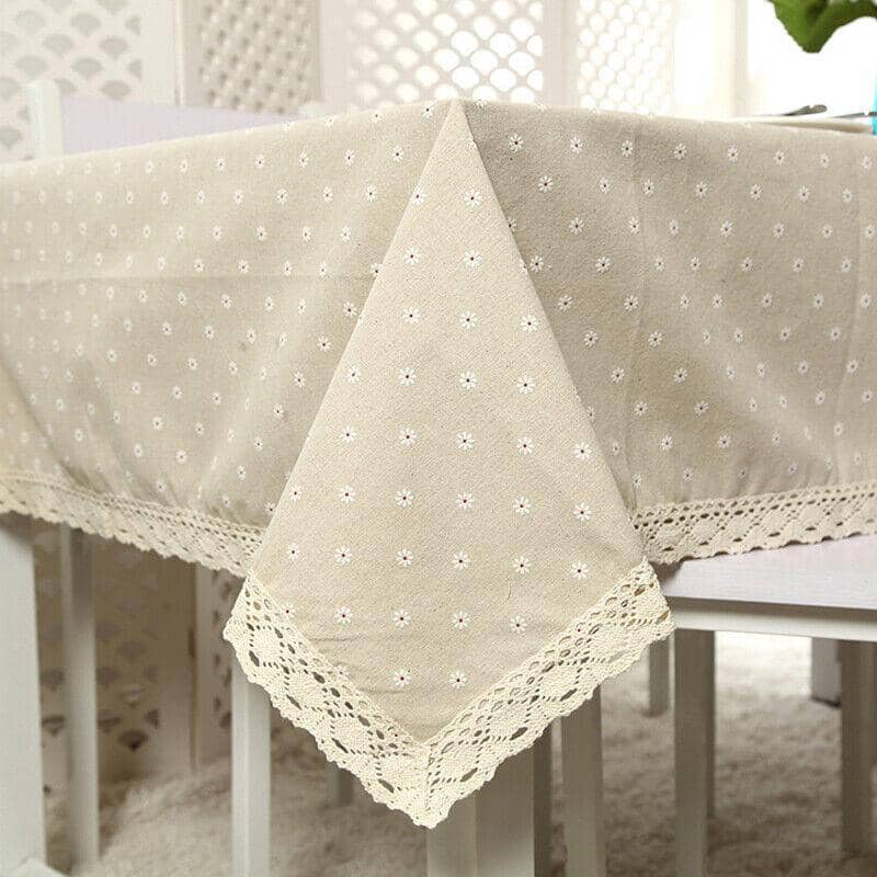Floral Lace Edge Linen Cotton Tablecloth for Dining Table - 140 x 200 cm - view 3