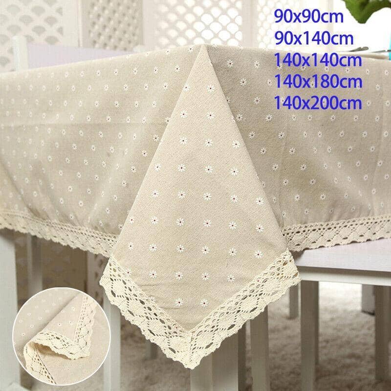 Floral Lace Edge Linen Cotton Tablecloth for Dining Table - 90 x 90 cm - view 2